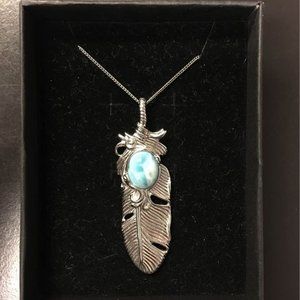Larimar Stone Feather Necklace